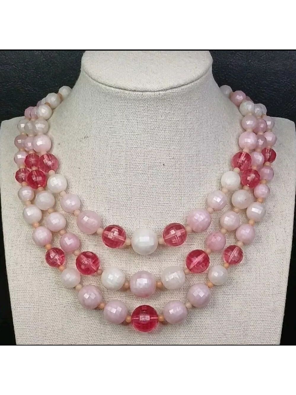 Strand Necklace Pink Lucite Beads Unsigned 16" Vtg